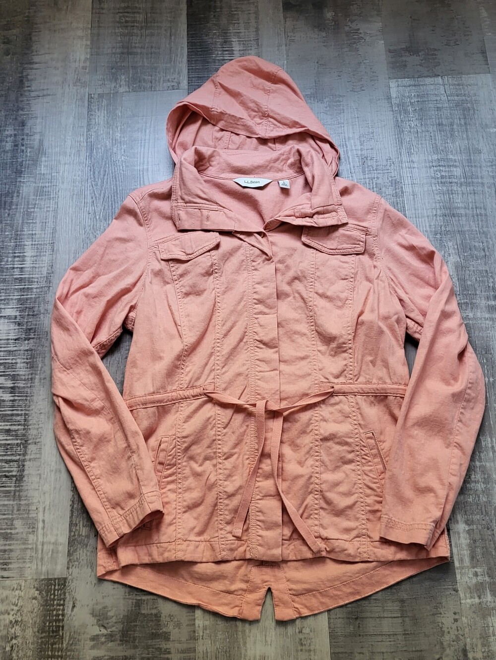 L.L.Bean Linen Blend Utility Jacket Women’s Small Pink Hooded Anorak Coastal